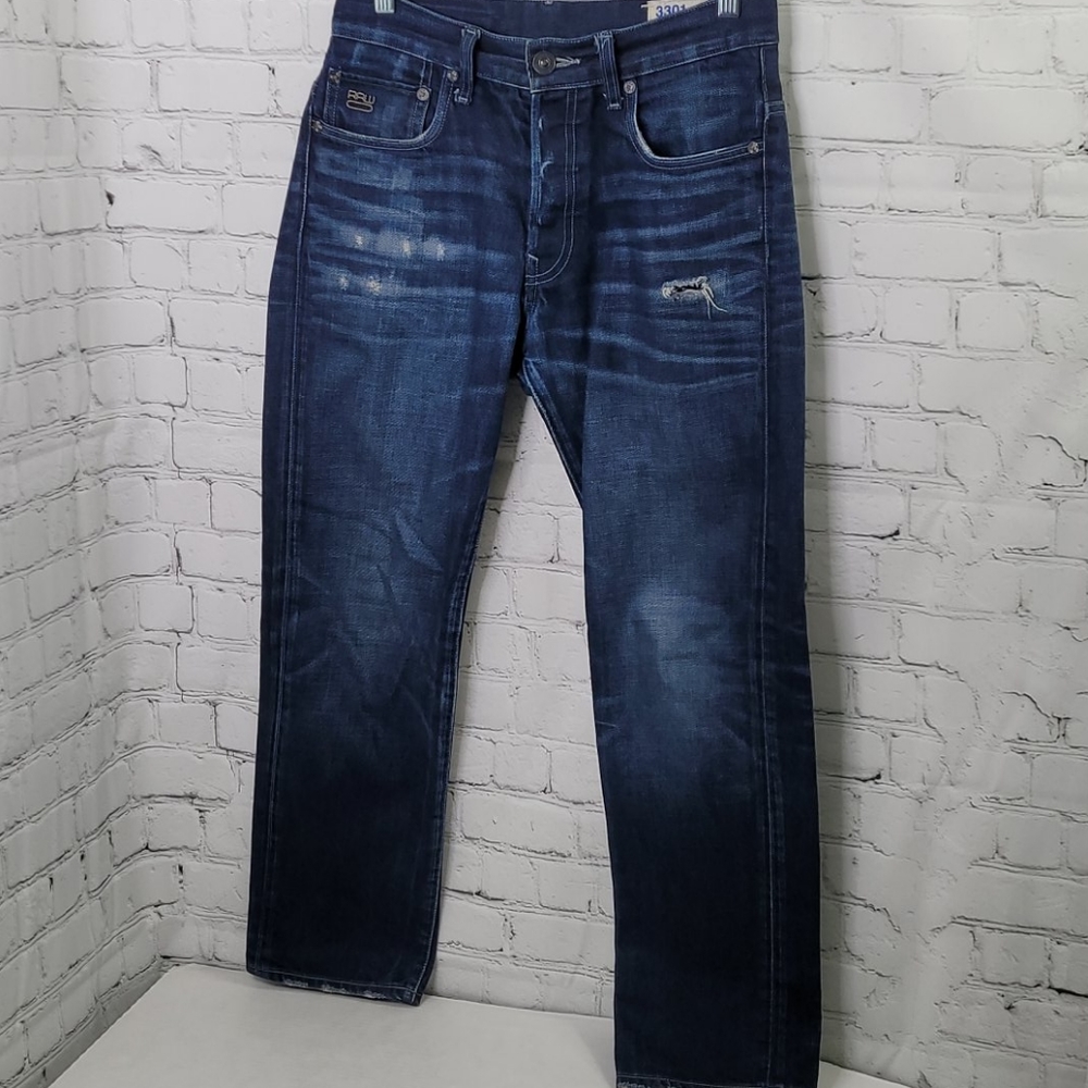 G star raw distressed straight leg jeans